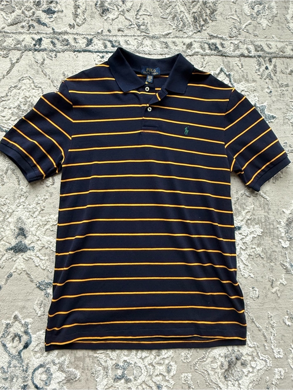 Polo by Ralph Lauren Navy with Yellow Stripe Cotton Polo fits men SM